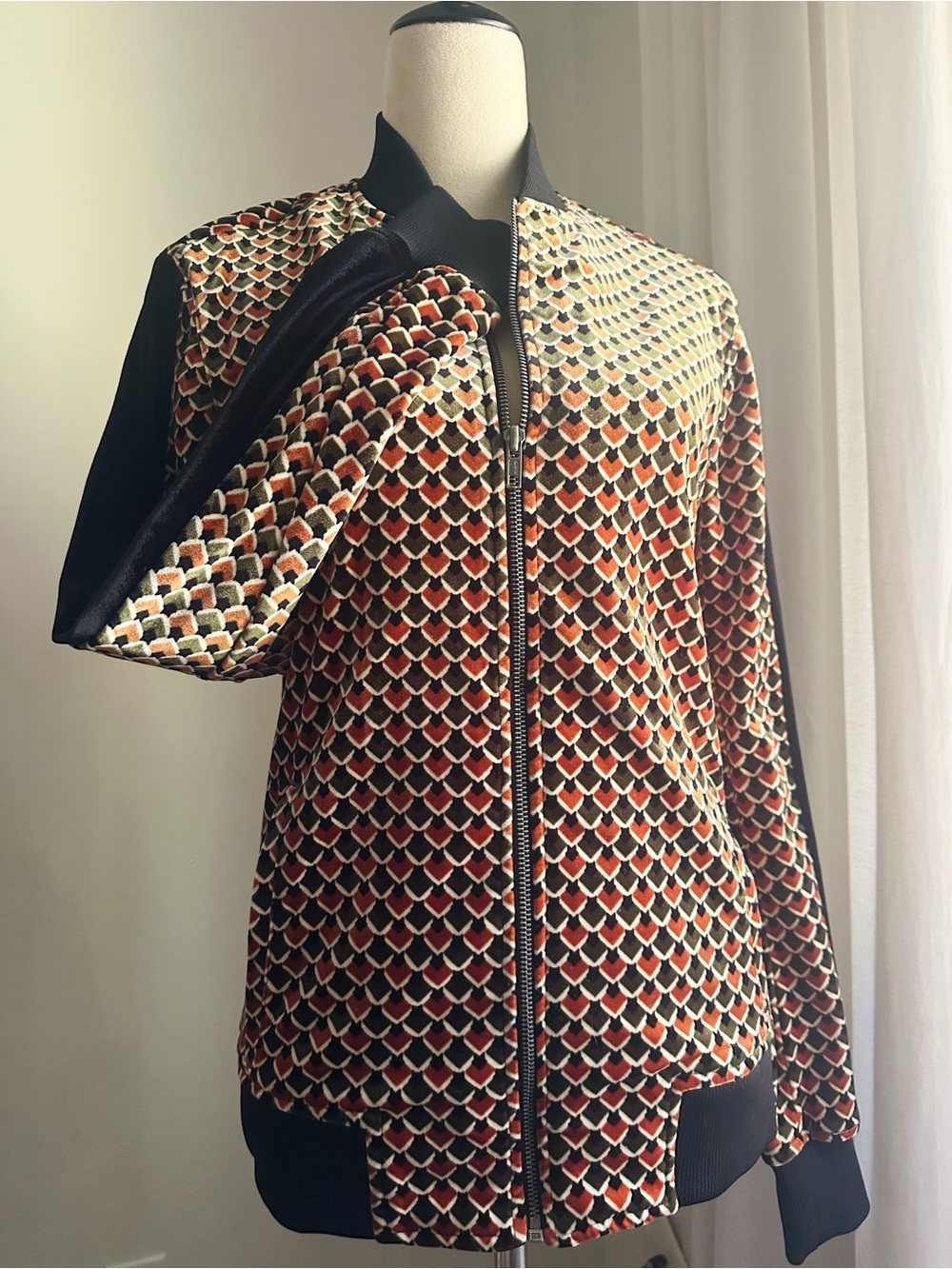 INC International Concepts Geometric Zip Velour Jacket Size XS